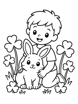 Free printable Boy Petting A Cute Bunny coloring page