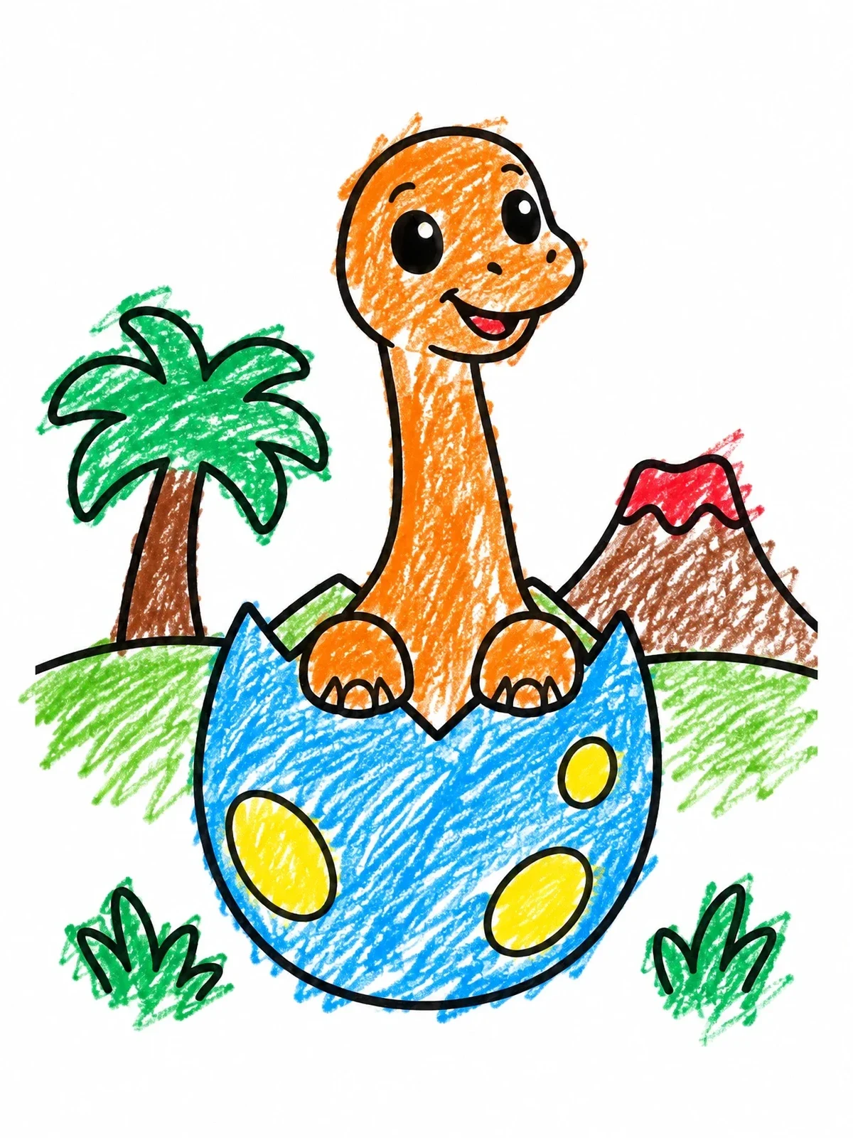 Colored example of the Baby Brachiosaurus Hatching From Egg coloring page