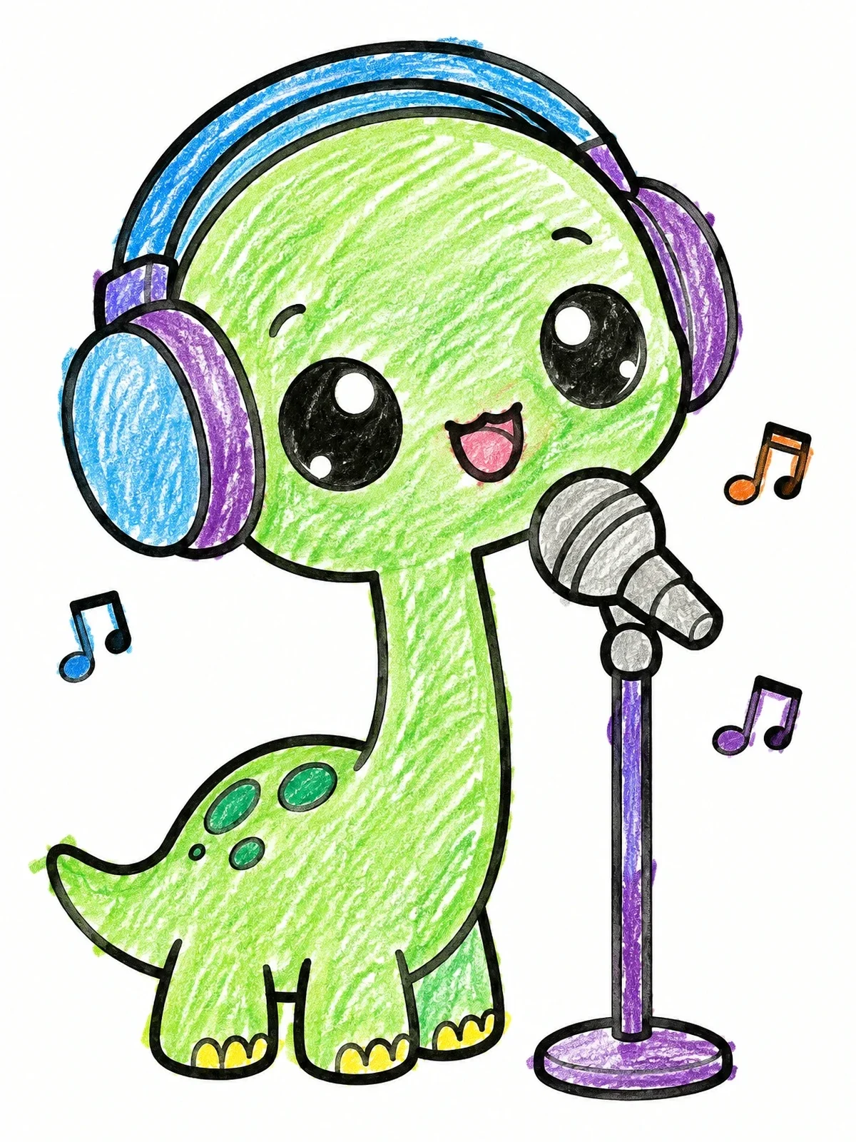 Colored example of the Baby Brachiosaurus Singing With Headphones coloring page