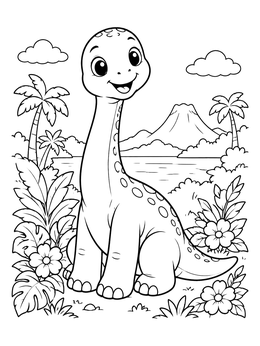 Free printable Cheerful Baby Brachiosaurus In The Jungle coloring page