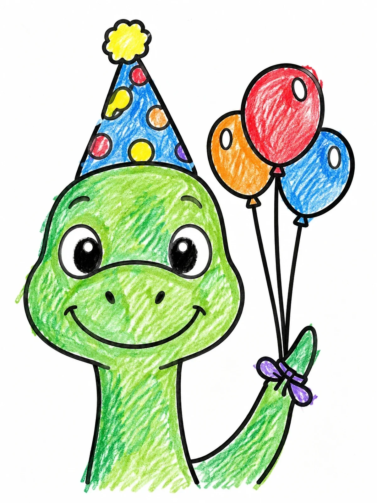 Colored example of the Cute Brachiosaurus With Party Hat coloring page