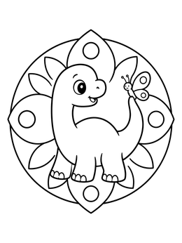 Free printable Cute Baby Dinosaur And Butterfly Mandala coloring page