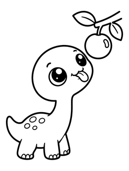 Free printable Cute Baby Brontosaurus Reaching For Fruit coloring page