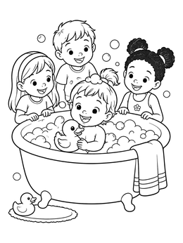 Free printable Baby Bubble Bath With Friends coloring page