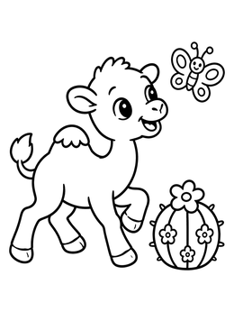 Free printable Playful Baby Camel With Butterfly coloring page