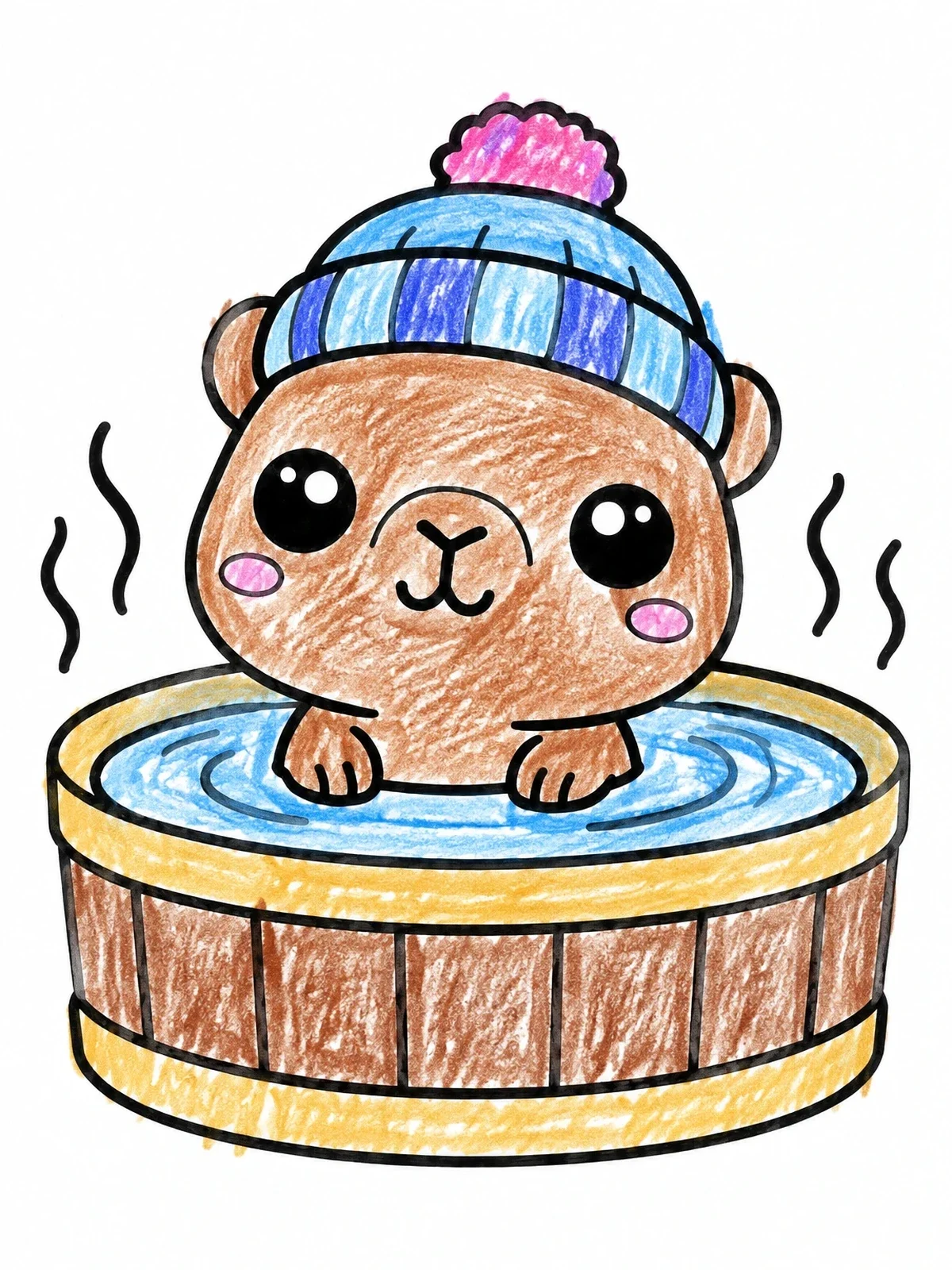 Colored example of the Baby Capybara In Hot Tub coloring page