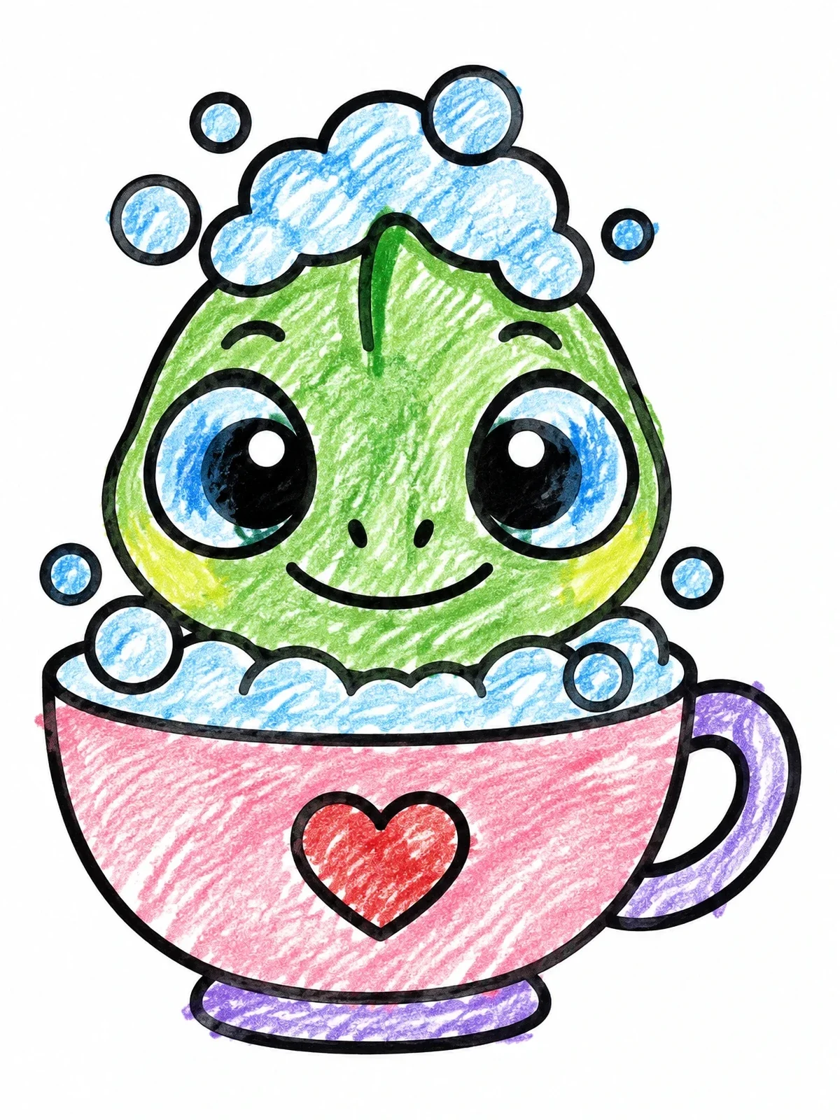 Colored example of the Cute Baby Chameleon In Teacup Bath coloring page