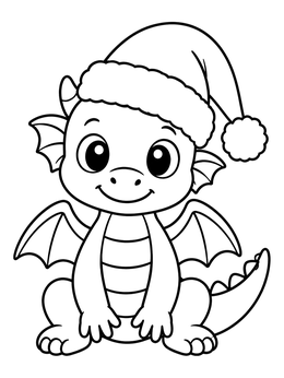 Free printable Cute Baby Dragon In Santa Hat coloring page