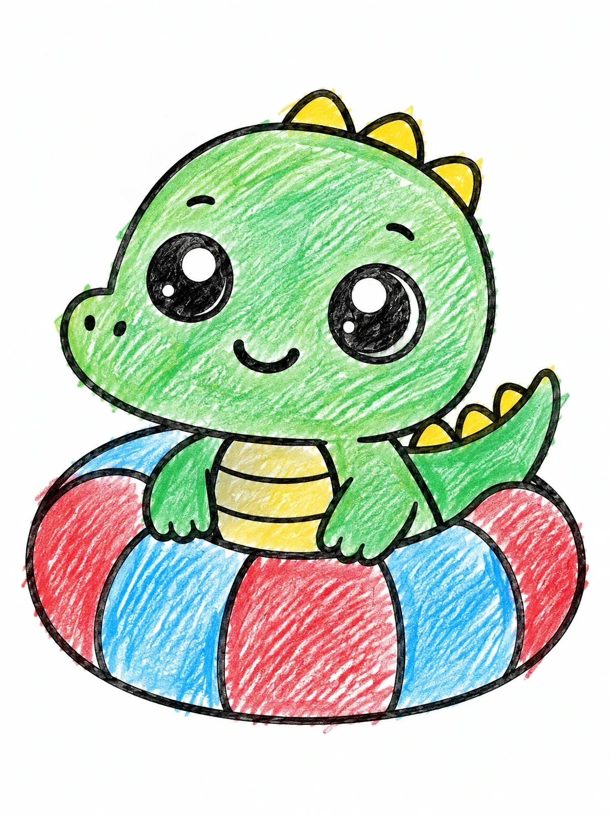 Colored example of the Baby Crocodile In Swim Ring coloring page