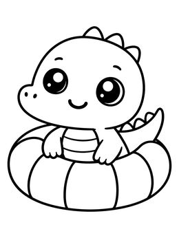 A cute crocodile coloring page showing a baby croc floating happily in a striped swim ring.