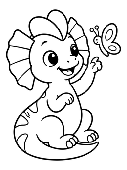 Free printable Cute Baby Dilophosaurus With Butterfly coloring page
