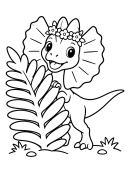 Free printable Baby Dilophosaurus With Flower Crown coloring page