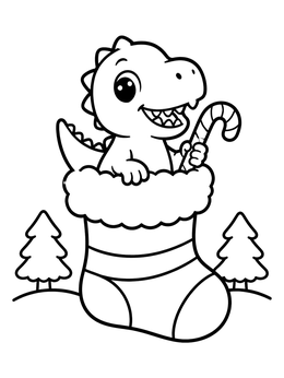 Free printable Cute Baby Dinosaur In Christmas Stocking coloring page