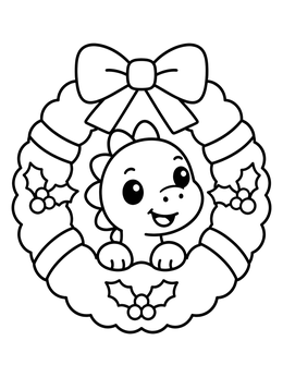 Free printable Cute Dinosaur In Christmas Wreath coloring page