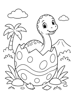Free printable Cute Baby Dinosaur Hatching From Easter Egg coloring page