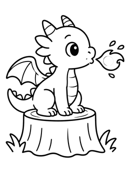 Free printable Cute Baby Dragon On Tree Stump coloring page