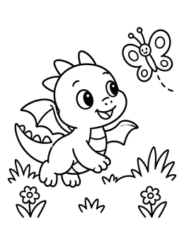 Free printable Baby Dragon Chasing A Butterfly coloring page