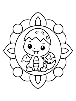 Free printable Cute Baby Dragon In Mandala Frame coloring page