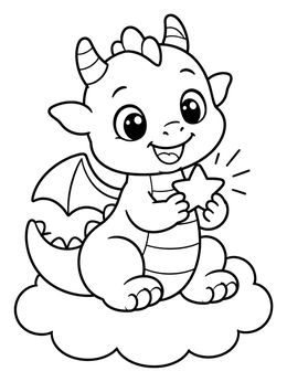 Free printable Baby Dragon Sitting On A Cloud coloring page