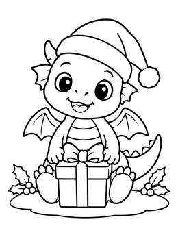 Free printable Cute Baby Dragon With Holiday Present coloring page
