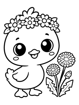 Free printable Cute Duckling With Flower Crown coloring page