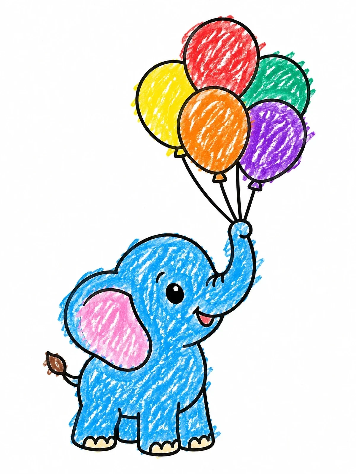 Colored example of the Cute Baby Elephant With Balloons coloring page