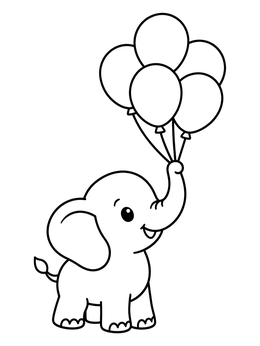 Free printable Cute Baby Elephant With Balloons coloring page