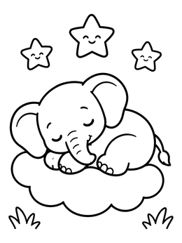 Free printable Sleeping Baby Elephant On A Cloud coloring page