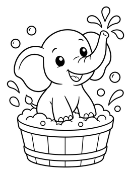 Free printable Baby Elephant Splashing In Tub coloring page