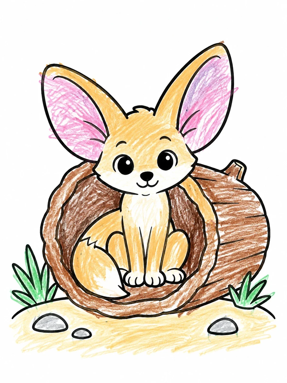 Colored example of the Baby Fennec Fox In Hollow Log coloring page
