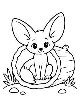 Free printable Baby Fennec Fox In Hollow Log coloring page