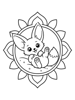 Free printable Playful Baby Fennec Fox Frame coloring page