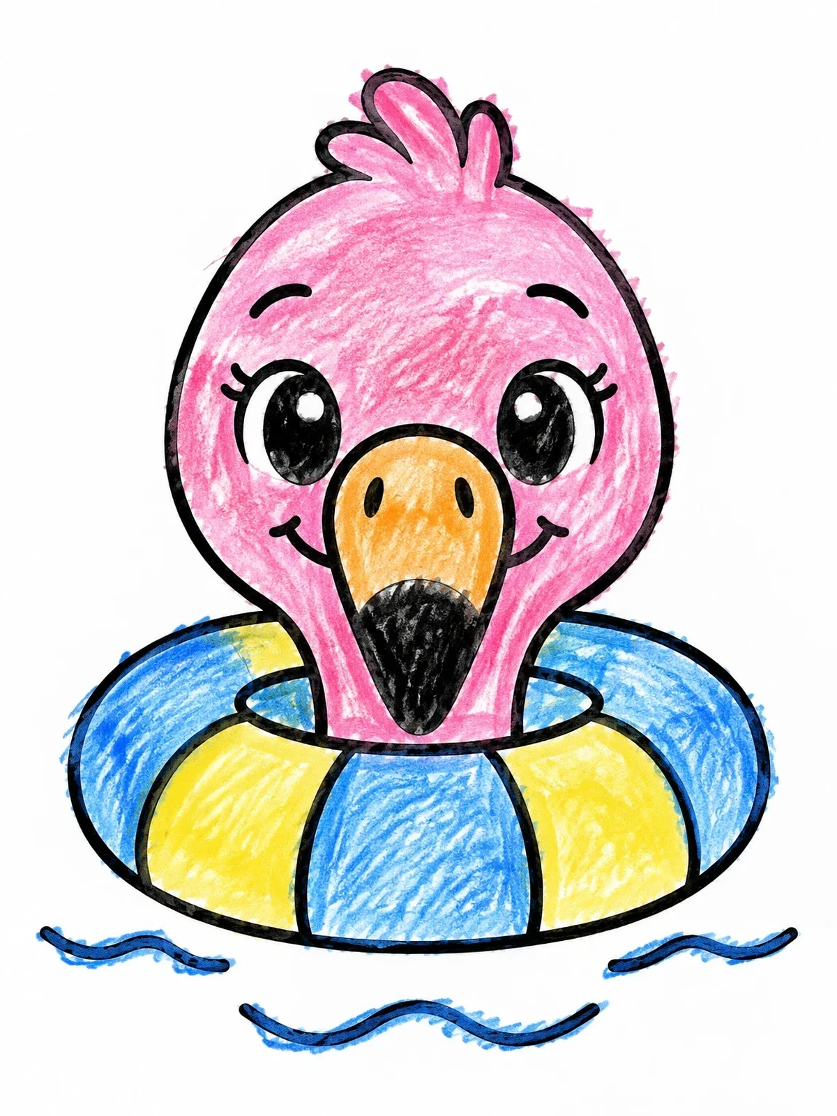 Colored example of the Cute Baby Flamingo In Swim Ring coloring page