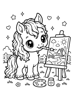 Free printable Cute Foal Painting Countryside Landscape coloring page