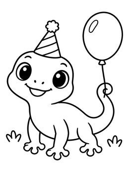 Free printable Baby Gecko With Party Hat And Balloon coloring page