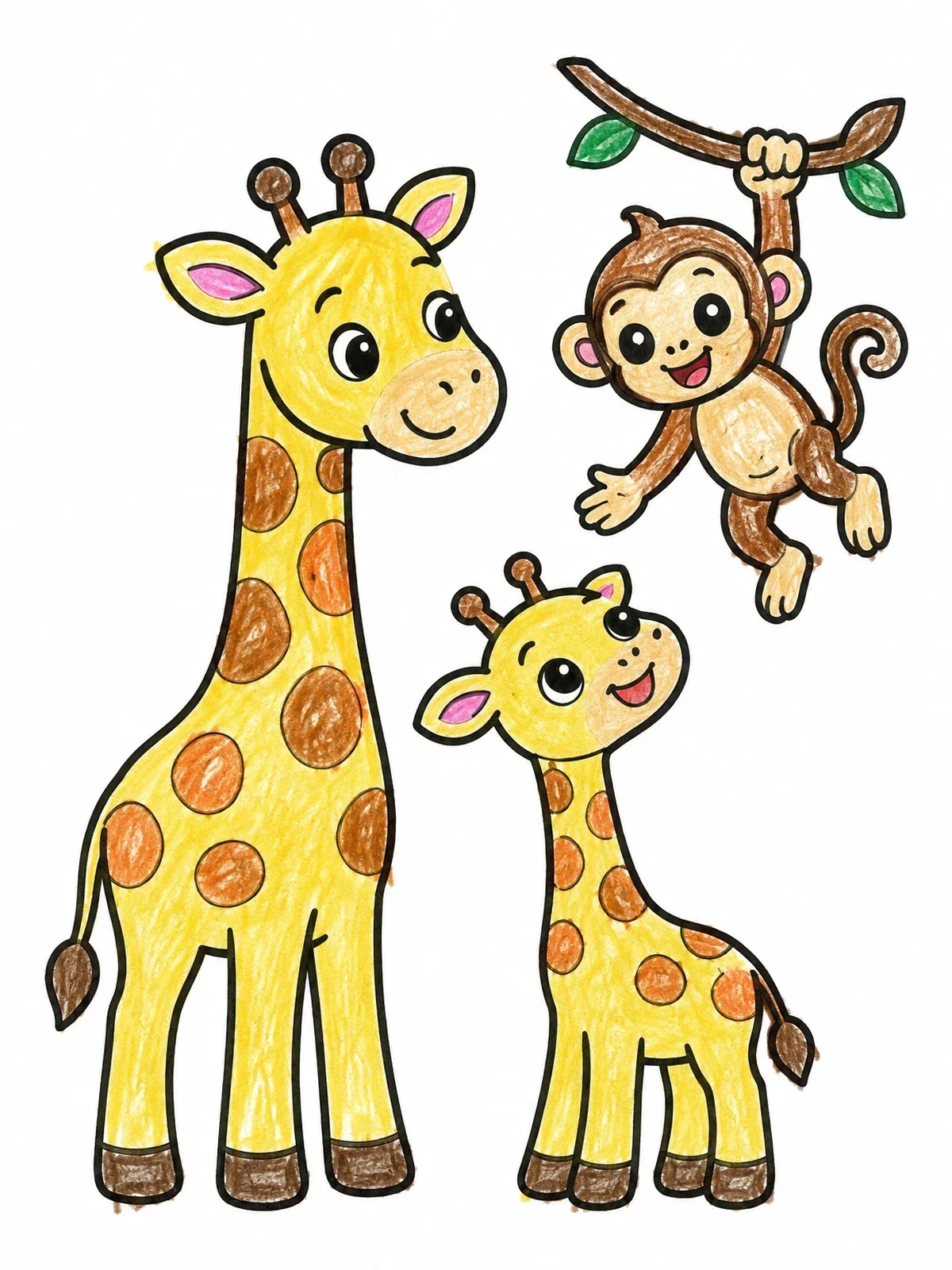 Colored example of the Giraffes And Playful Hanging Monkey coloring page