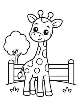 Free printable Cute Baby Giraffe By Fence coloring page