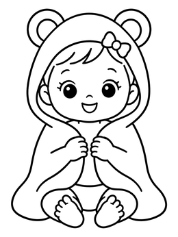 Free printable Cute Baby Girl In Bear Towel coloring page
