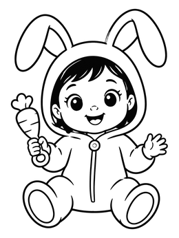 Free printable Cute Baby Girl In Bunny Onesie coloring page