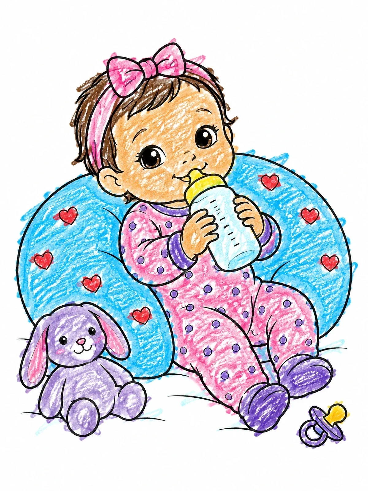 Colored example of the Baby Girl Drinking From Bottle coloring page