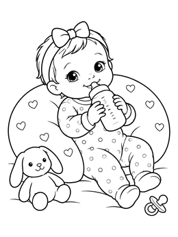 Free printable Baby Girl Drinking From Bottle coloring page