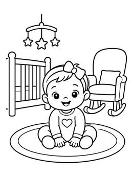 Free printable Cute Baby Girl In Nursery coloring page