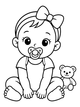 Free printable Cute Baby Girl With Pacifier And Teddy coloring page