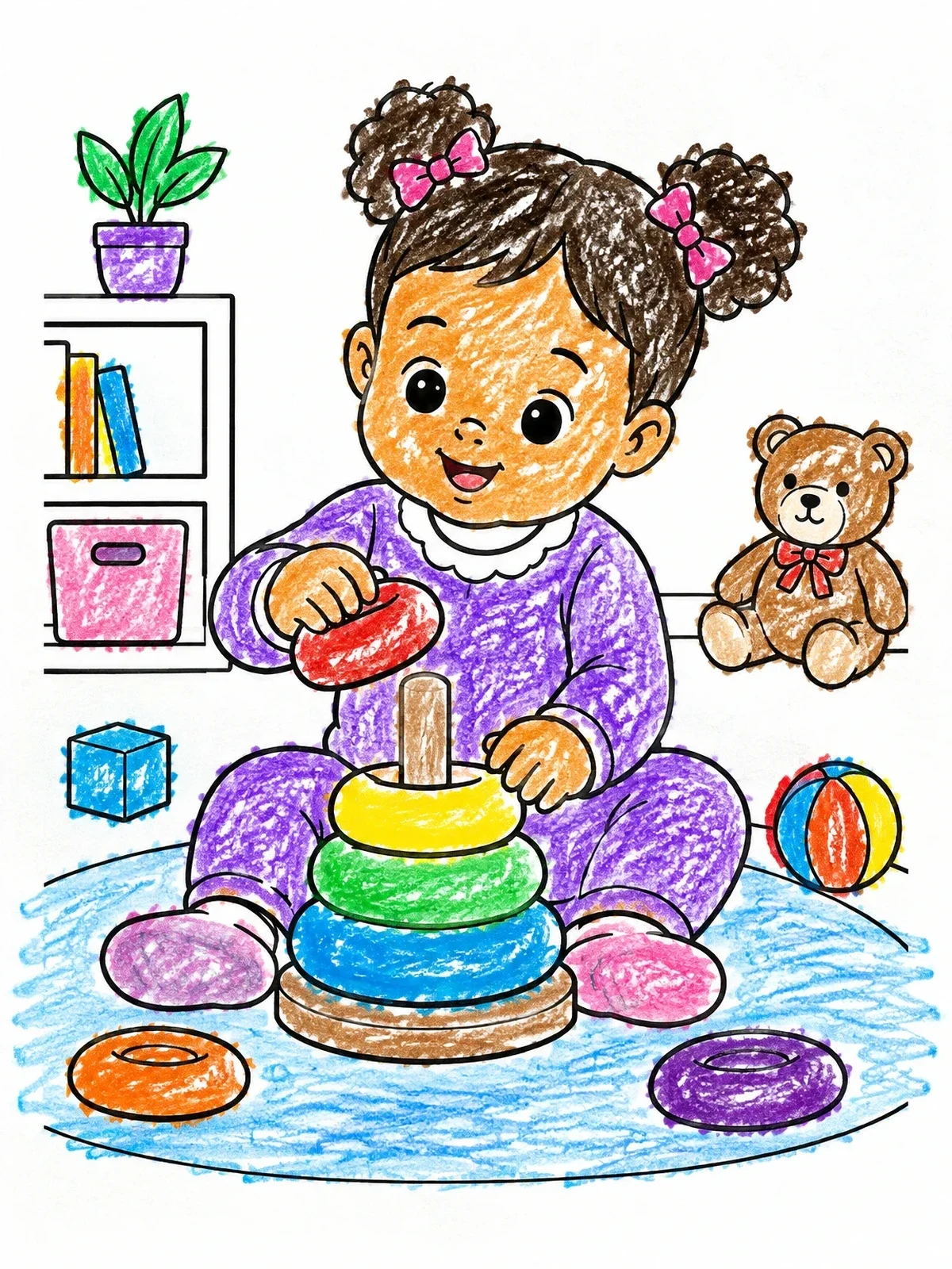 Colored example of the Baby Girl Stacking Toy Rings coloring page