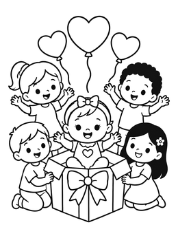 Free printable Baby Girl Surprise In Gift Box coloring page