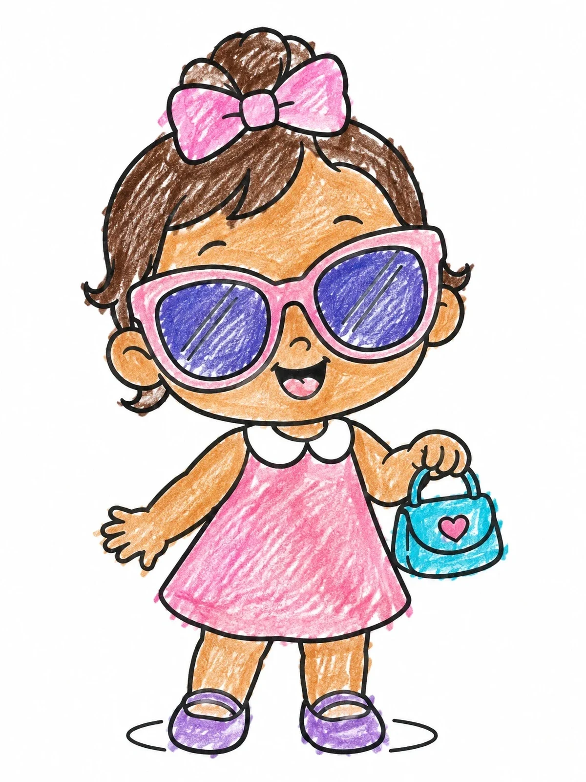 Colored example of the Cute Toddler With Sunglasses And Purse coloring page