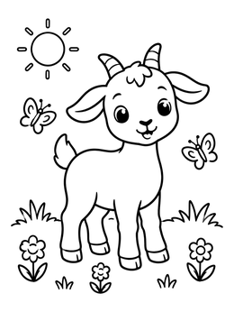 Free printable Cute Baby Goat In Sunny Meadow coloring page