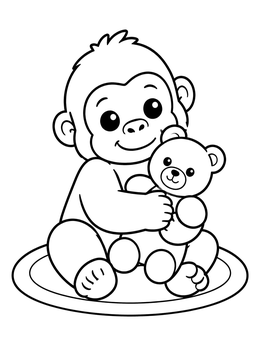 Free printable Cute Baby Gorilla With Teddy Bear coloring page