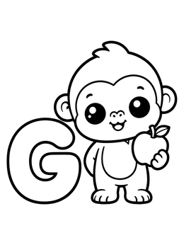 Free printable Cute Cartoon Gorilla With Letter G coloring page
