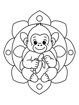 Free printable Cute Baby Ape With Banana coloring page